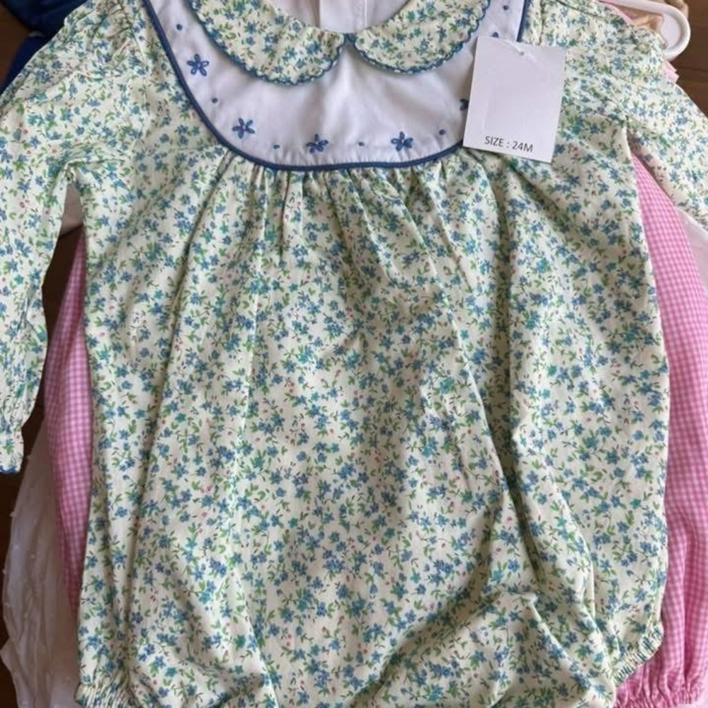 Floral Blue and White Kids One Piece